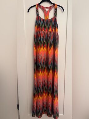 Vibrant Chevron Maxi Skirt in Coral Multi